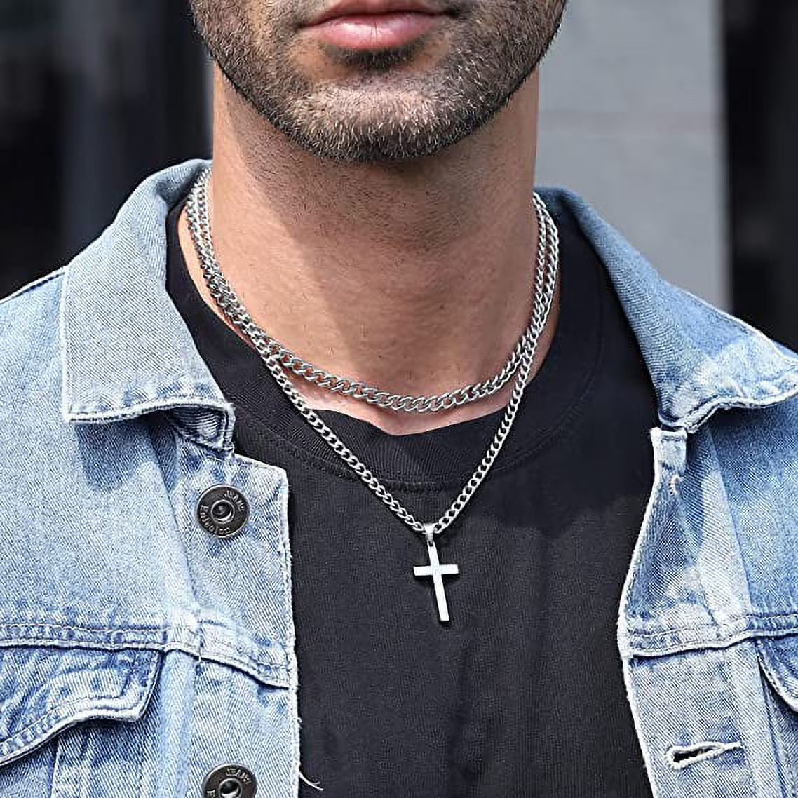2025 Graduation Gifts for Him Teenages Teen Boyfriend Brother Son Grandson Graduates Silver Cross Necklace Pendant Chain Set Catholic Religious Christian Jewelry Gifts Ideas Age