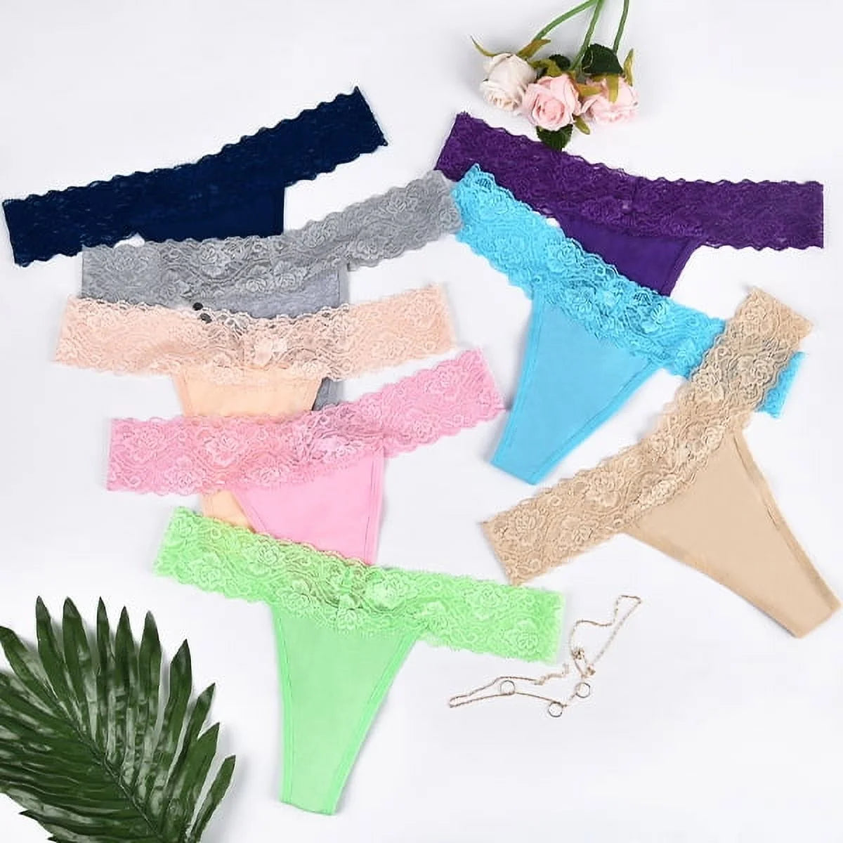 Sexy Lace Thongs for Women Thong Underwear Women Lace T-Back Panties Women Underwear Cotton Thongs Cheeky,8 Pack