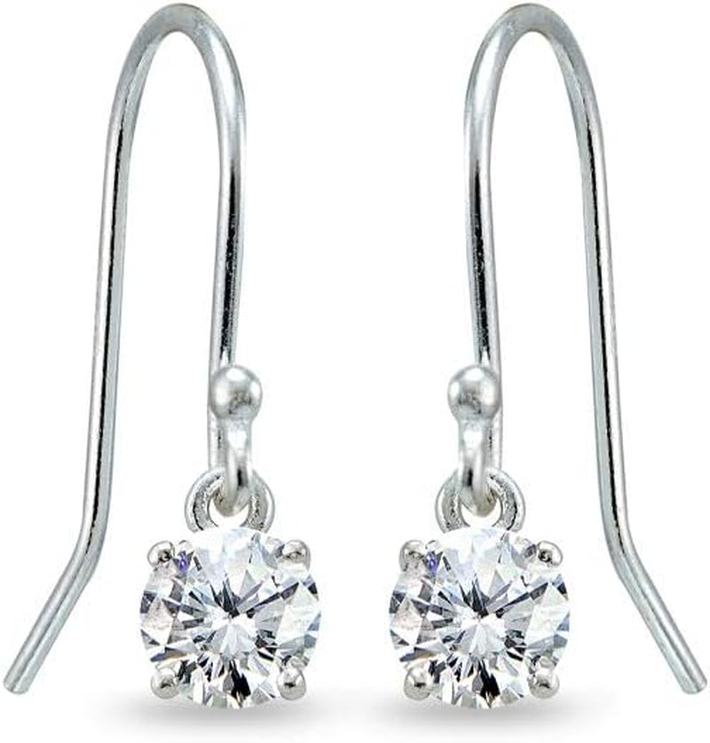 Silver Birthstone Dangle Earrings - Genuine Gemstone, 6Mm round Solitaire, Dainty Drop Earrings for Women
