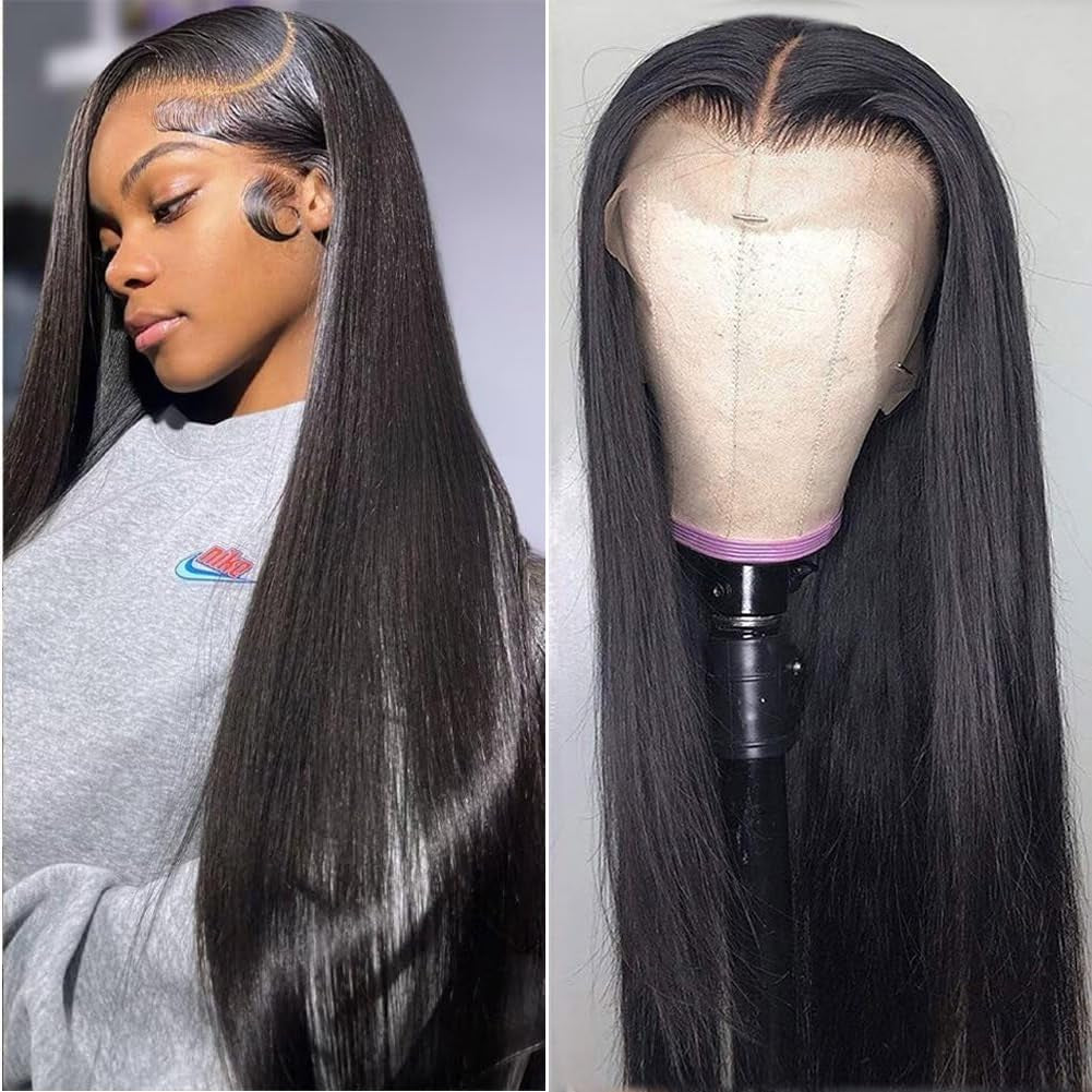 Wigs Human Hair Straight Lace Front Human Hair Wig Pre Plucked 13X4 HD Transparent 36 Inch Lace Frontal Straight Human Hair Wigs for Women with Baby Hair Glueless Natural Black