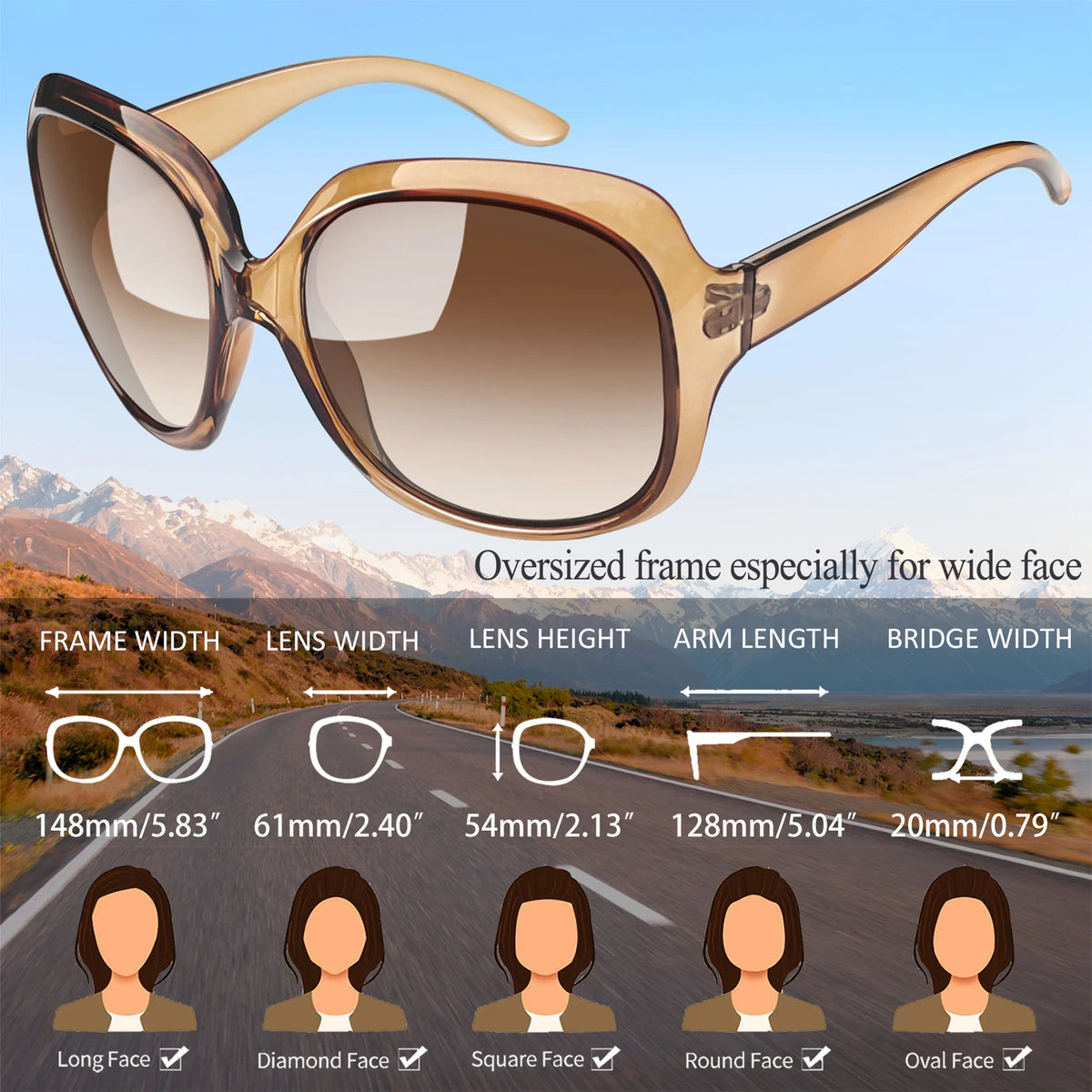 Polarized Sunglasses Womens Trendy Oversized Large Driving Sun Glasses Ladies UV Protective Big Sunnies Shades (Gradient Tea)