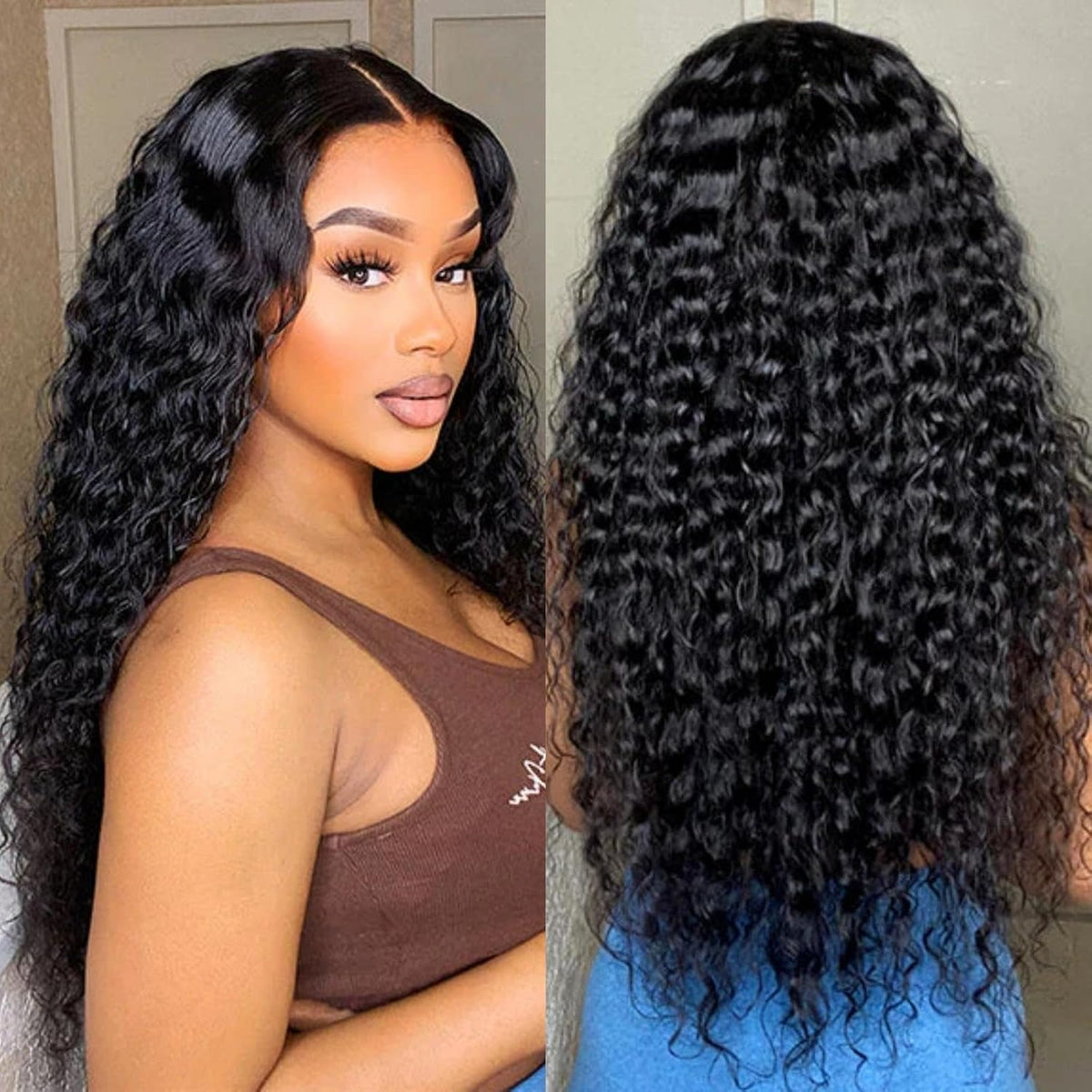 Glueless Wigs Human Hair Pre Plucked Pre Cut,Deep Wave Wig Human Hair 180 Density Hd 13X4 Lace Front Wigs Human Hair Unprocessed Curly Wigs for Black Women Human Hair Natural Black