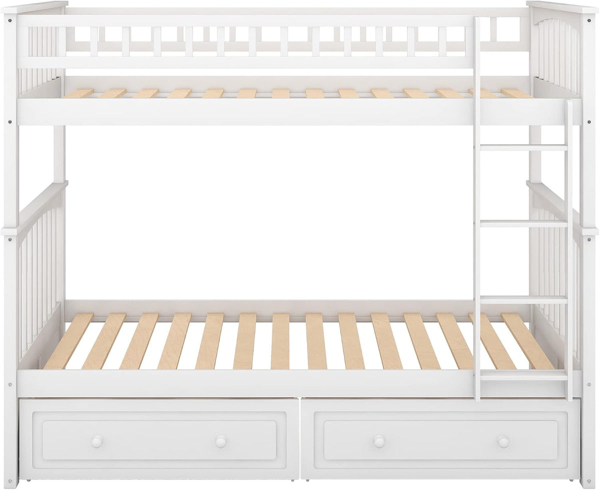Boden Twin over Twin Bunk Bed with Drawers, Twin Bunk Beds, Convertible Platform Beds, Wooden Beds Frame with Storage Drawers, No Box Spring Needed, Space Saving for Small Apartment, White