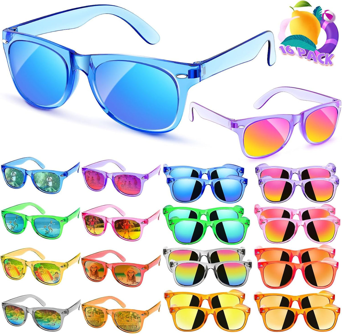 Party Favors Kids Sunglasses Bulk - 16 Packs Neon Sunglasses for Kid Age 3-8, UV400 Protection Party Sunglasses Goodie Bags Stuffers for Kids Birthday Party Supply, End of the Year Gifts for Students