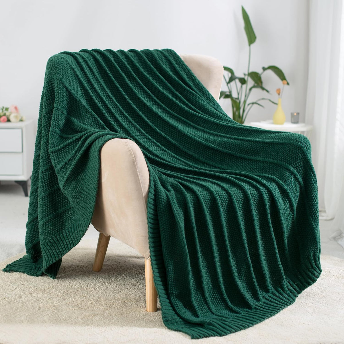 Knit Throw Blanket for Couch 50X60 Stripe Cable Knitted Throws