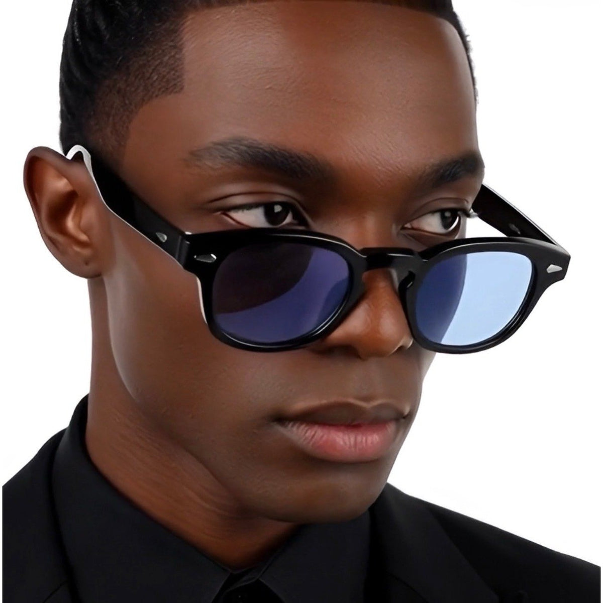 Blue Lens Sunglasses round Frame Retro Style Men&
