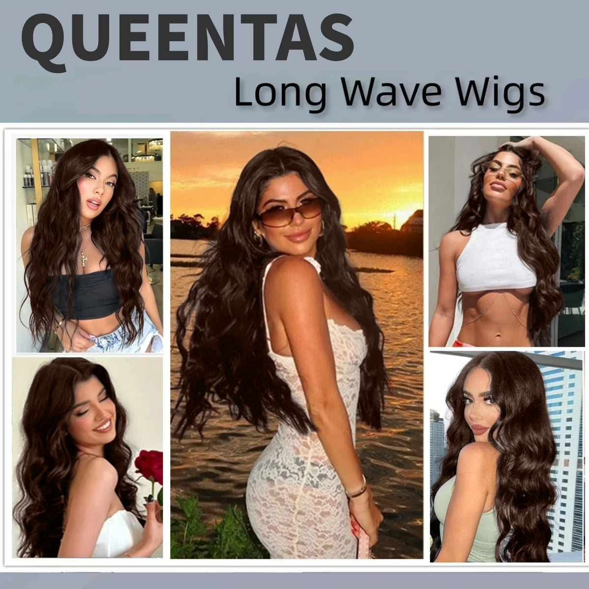 24" Brown Wigs for Women V Part Curly Red Brown Wigs Synthetic Water Wave Wigs Long Wavy Wig