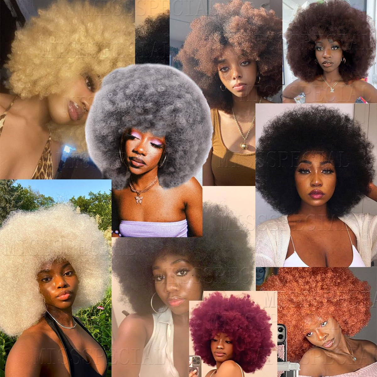 Afro Wig 70S Curly Wigs for Black Women Glueless Afro Wigs Large Bouncy and Soft Natural Looking Full Wigs Big Afro Puff Wig with Bangs Synthetic Hair Wig for Daily (1B