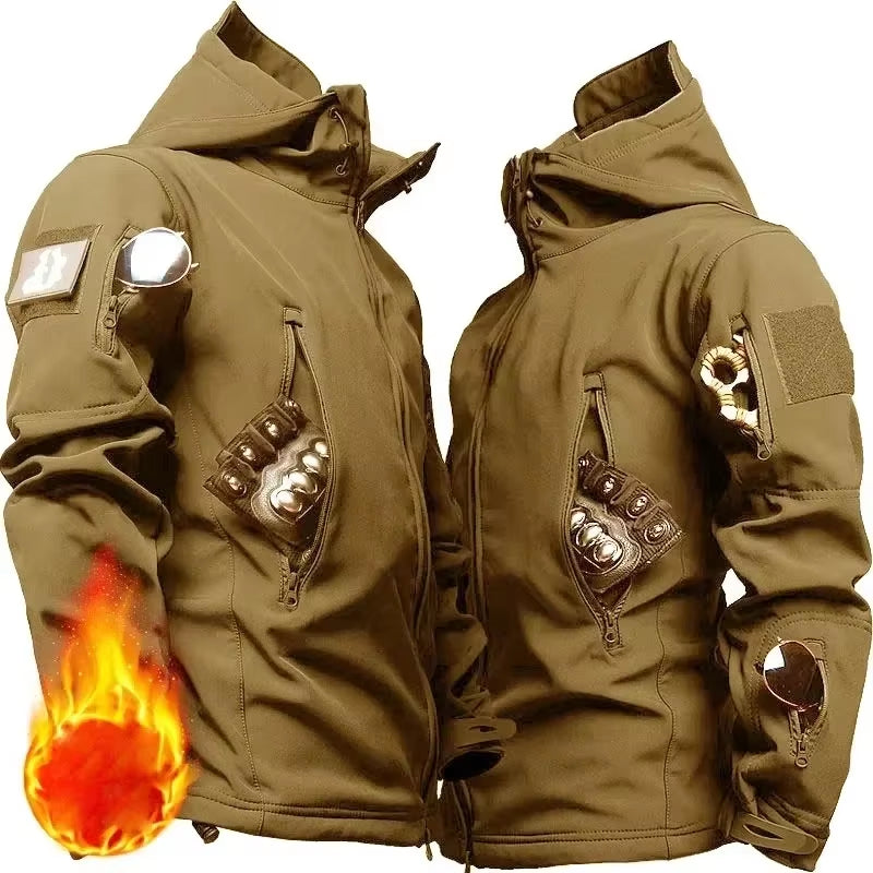 NEW Camo Fleece Warm Sets Winter Soft Shell Tactical Jacket Cargo Pant Outdoor Multi-Pocket Waterproof Hunting Suit