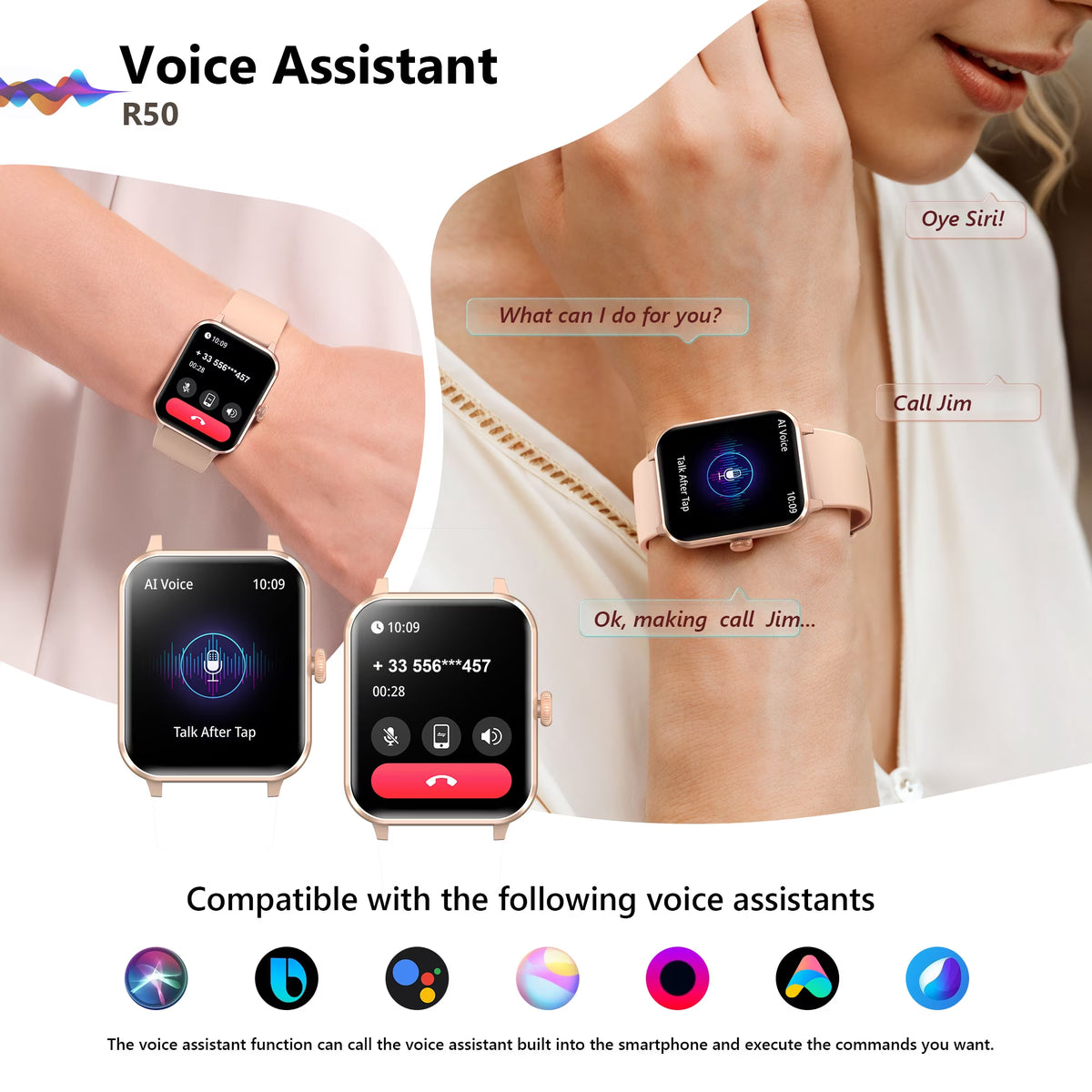 Smart Watch for Women,(Answer/Make Calls/Push Message),With 100+ Sports Modes,350Mah Battery,Fits for Android Ios Apple Samsung,Pink