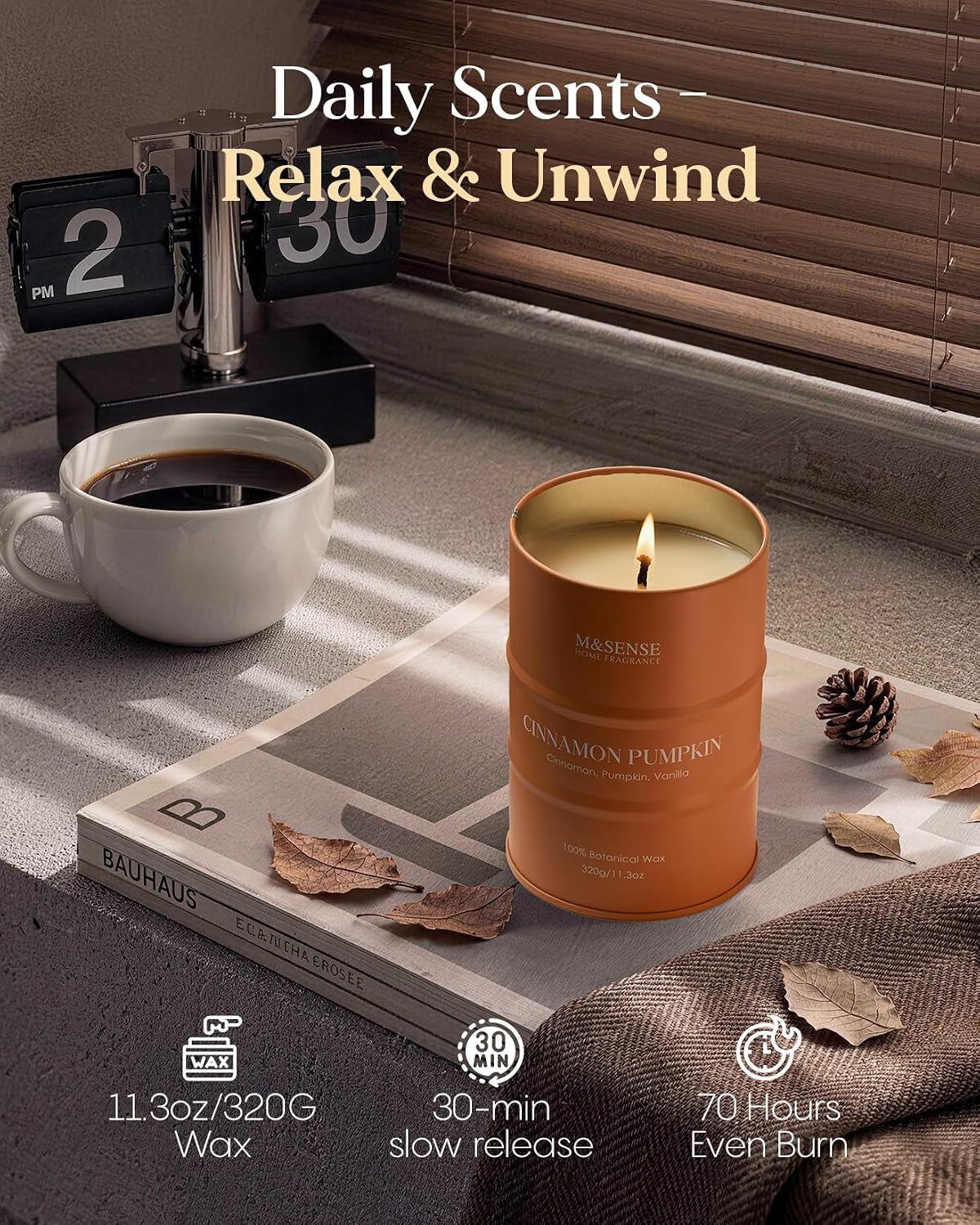 Cinnamon Pumpkin Scented Fall Candles, 11.3Oz,Natural Soy Wax