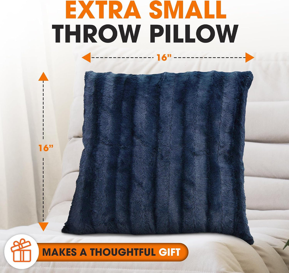 Faux Fur Throw Pillows - Decorative Pillows for Couch, Bed Throw Pillows, Blue Accent Pillows for Bedroom or Living Room Aesthetic, Set of 2 Furry Throw Pillows, 16" X 16"