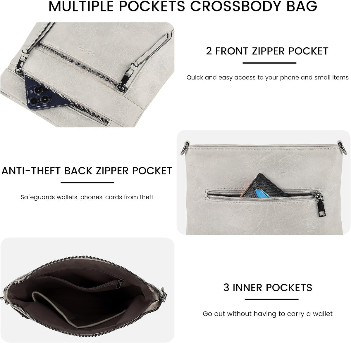 Medium Crossbody Bags for Women, PU Leather Travel Crossbody Purses
