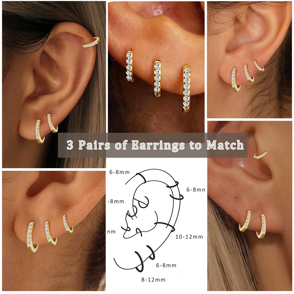 3 Pairs 18K Gold Plated Hoop Earrings for Women CZ Small Huggie Cartilage Hypoallergenic Earrings Set for Multiple Piercing Birthday Christmas Jewelry Gifts Teen Adult Stocking Stuffers