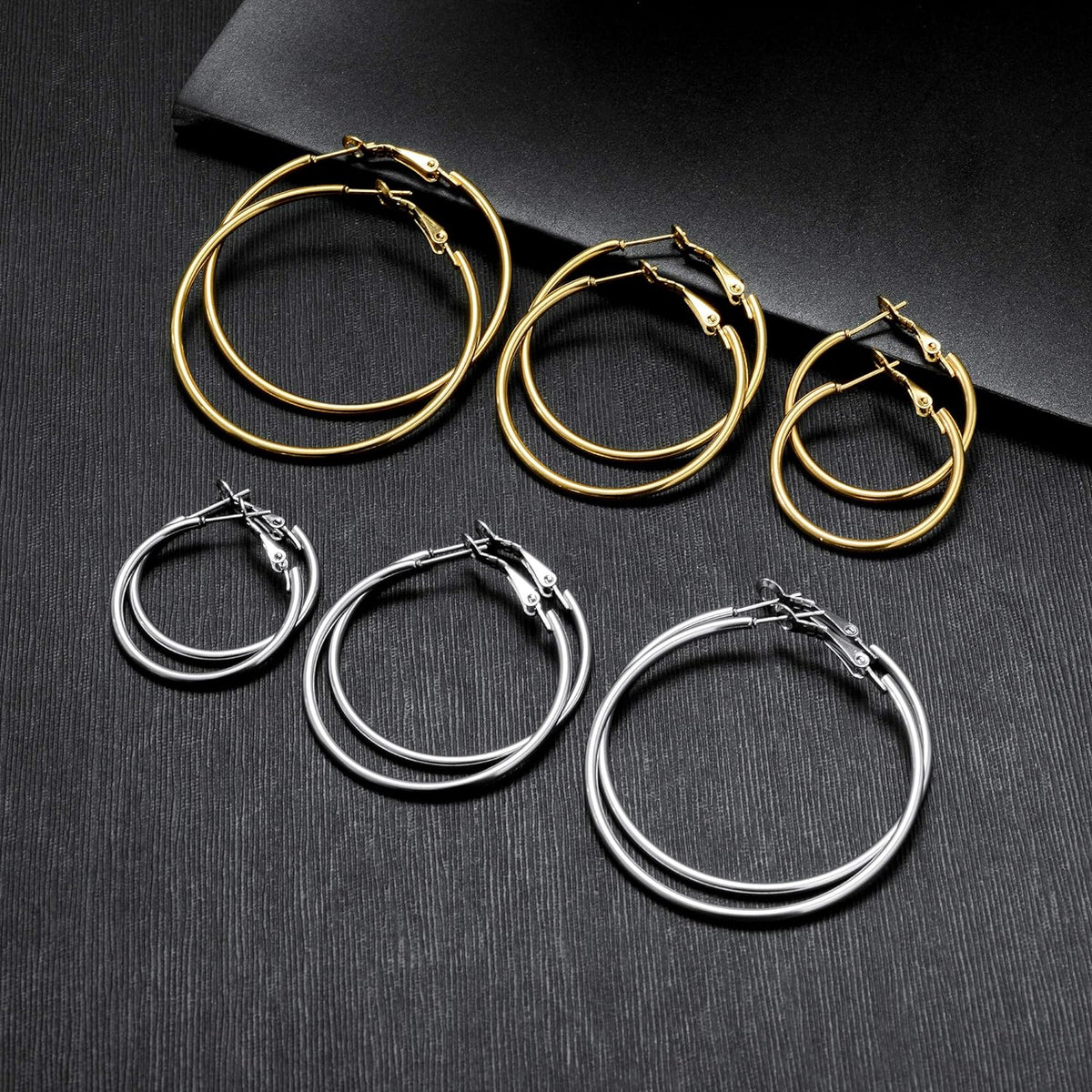 5/12 Pairs Gold Silver Plated Hoop Earrings for Women, Hypoallergenic Stainless Steel Hoops Earrings Set, Lightweight Large Small Hoops Women Earrings Loop Earrings Set