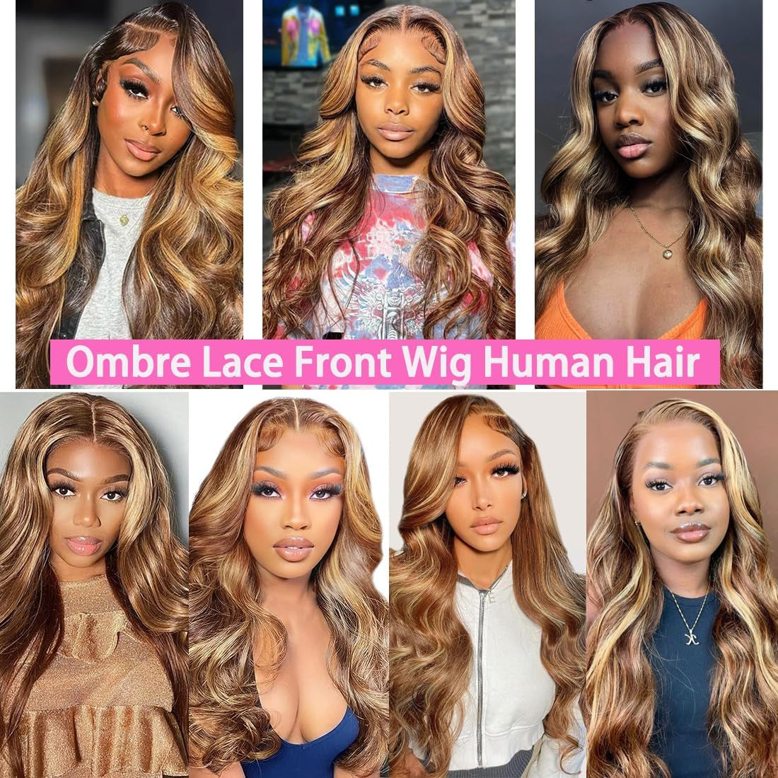 22 Inch 13X6 Lace Front Wigs Human Hair 200 Density P4/27 Highlight Ombre Body Wave HD Lace Front Wigs Human Hair Pre Plucked