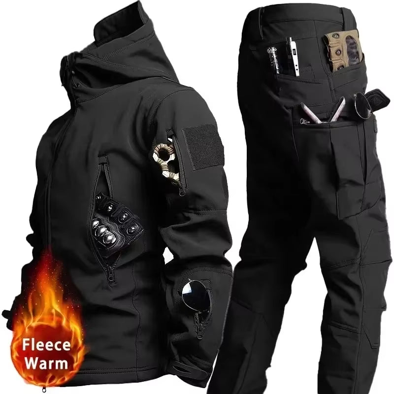 NEW Camo Fleece Warm Sets Winter Soft Shell Tactical Jacket Cargo Pant Outdoor Multi-Pocket Waterproof Hunting Suit