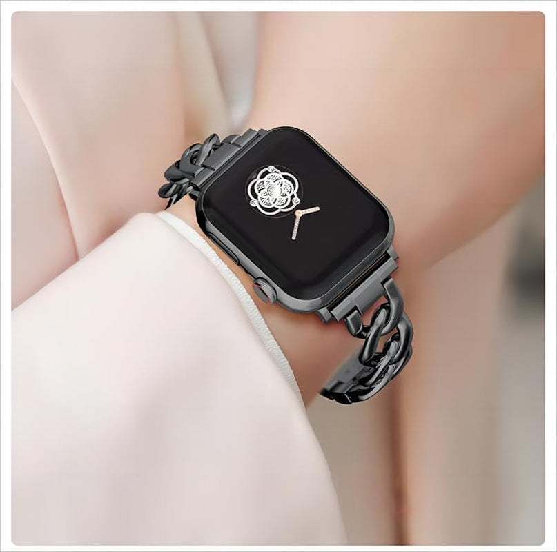 38/40/41/42Mm(Series 11/10)/44/45/46MM Women Cool Chain Metal Smartwatch Bands Compatible for Apple Watch Bands Series 11/ SE3/10/9/8/7/6/5 Stylish Adjustable Replaceable Bracelet for Iwatch S11/10/9/8/7