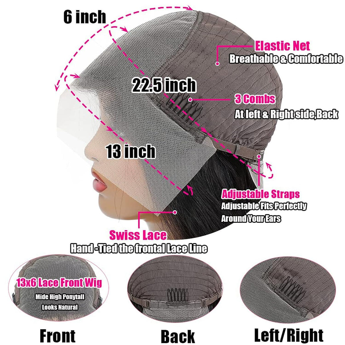 13X6 Lace Front Wigs Human Hair 180 Density HD Lace Body Wave Wig