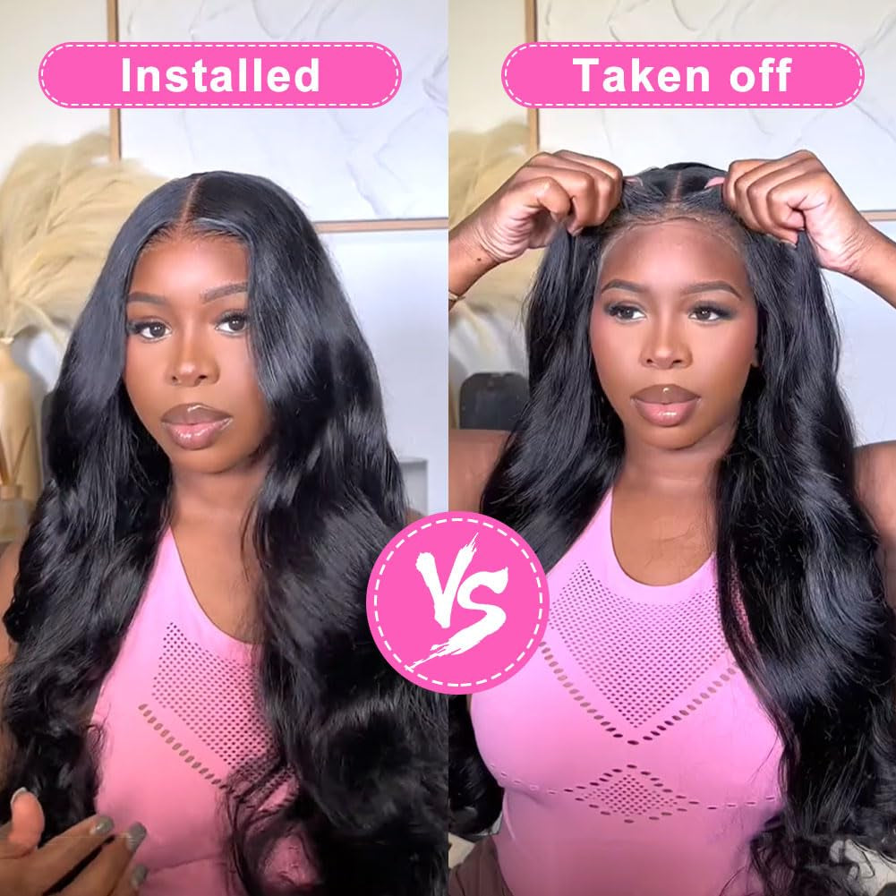 28 Inch Glueless Wigs Human Hair Pre Plucked Pre Cut 5X5 Closure Body Wave