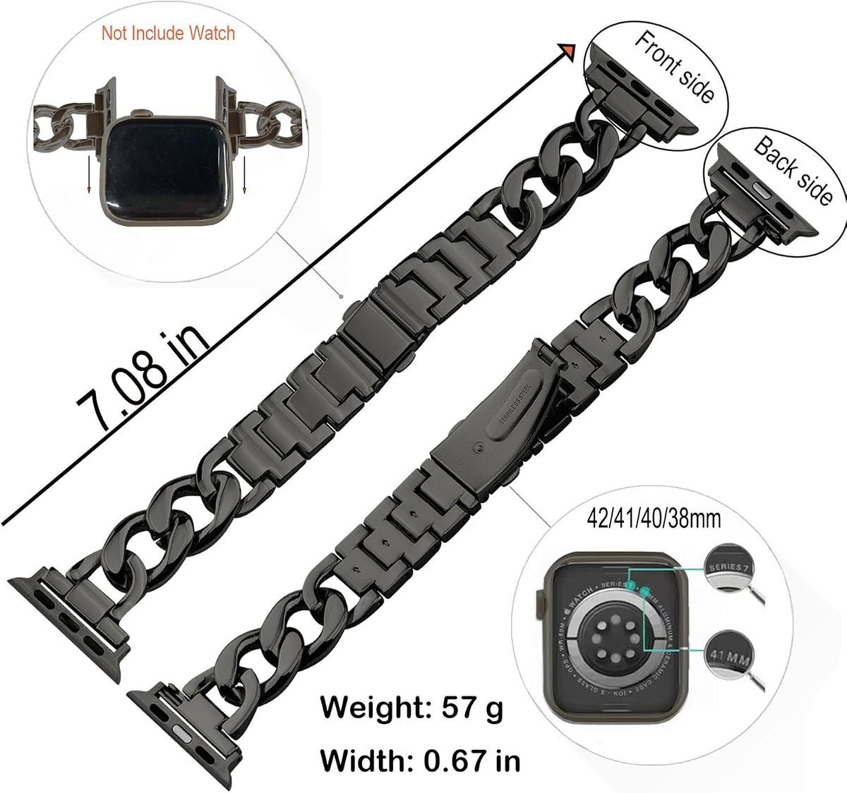 38/40/41/42Mm(Series 11/10)/44/45/46MM Women Cool Chain Metal Smartwatch Bands Compatible for Apple Watch Bands Series 11/ SE3/10/9/8/7/6/5 Stylish Adjustable Replaceable Bracelet for Iwatch S11/10/9/8/7