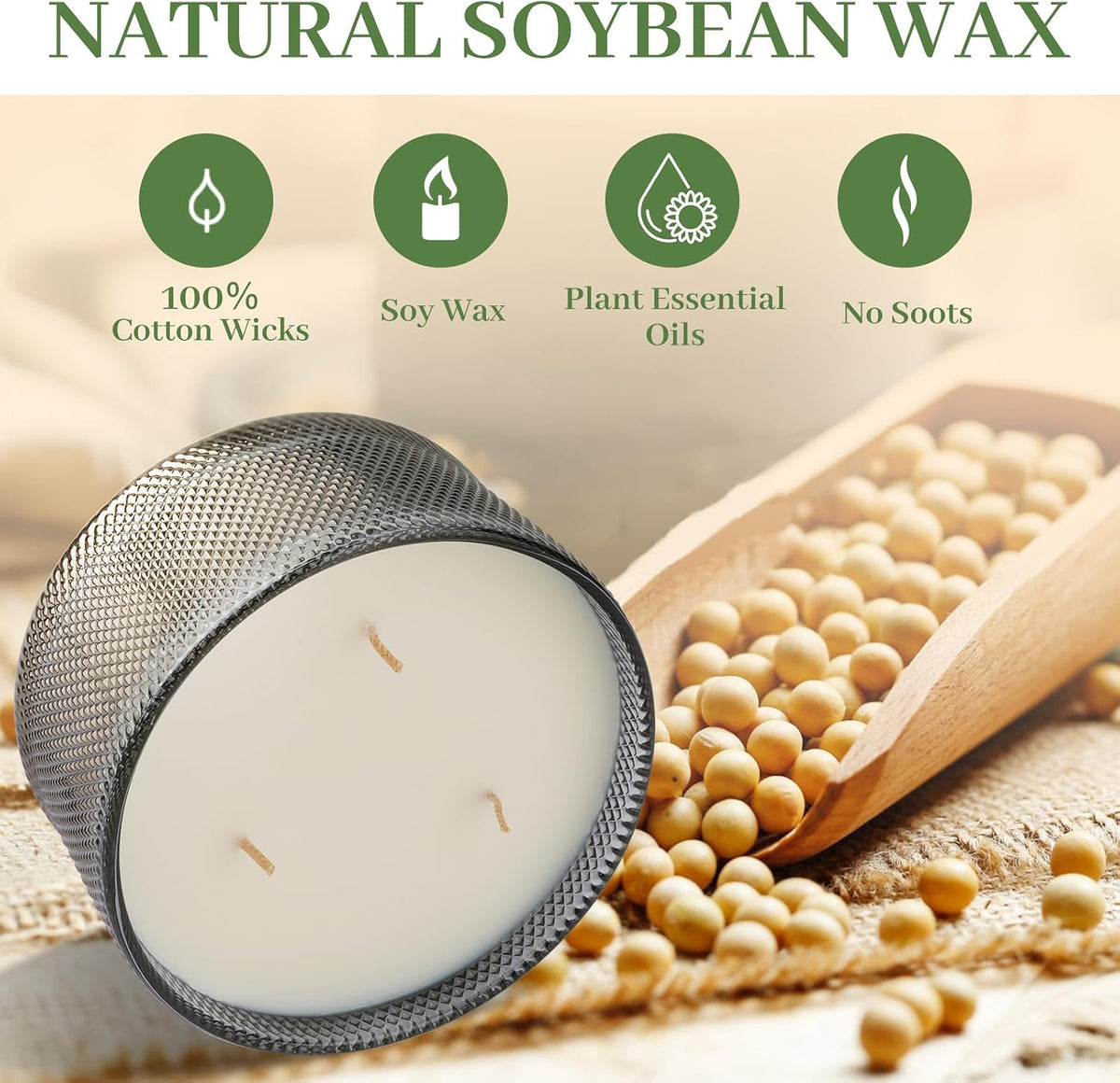 Scented Candles for Men Women, 10.58 Oz 3 Wick Natural Soy Wax Sandalwood Candle for Home Scented, Aromatherapy Candle for Women Men, 50 Hours Long Lasting Burn Time