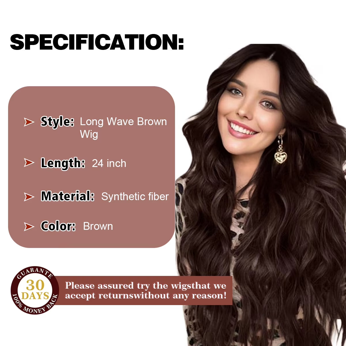 24" Brown Wigs for Women V Part Curly Red Brown Wigs Synthetic Water Wave Wigs Long Wavy Wig