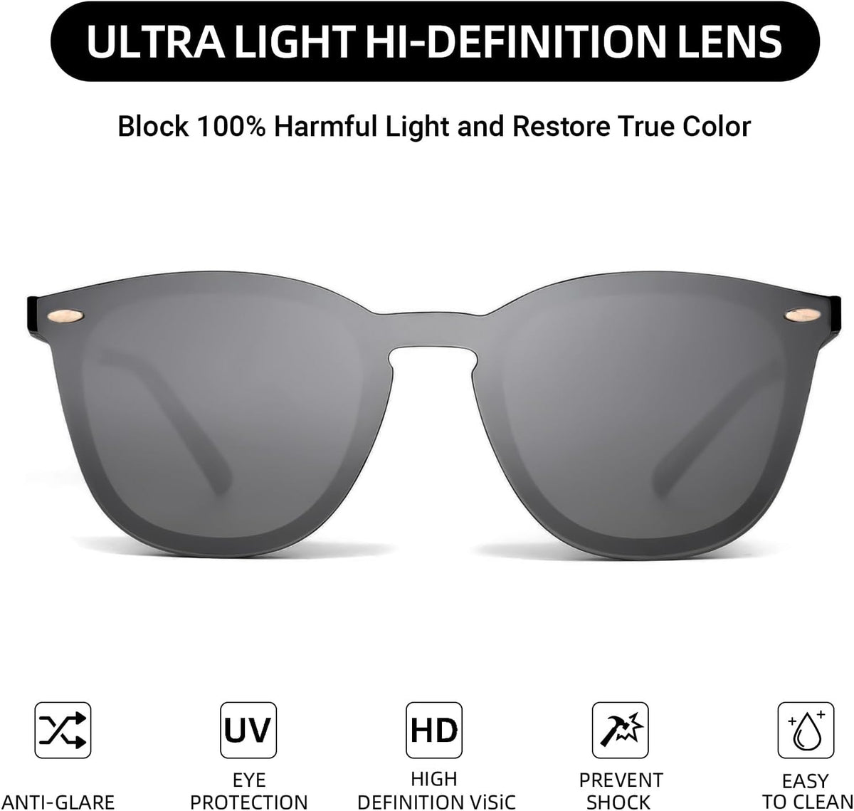 Rimless Mirrored Sunglasses for Men Women One Piece Reflective