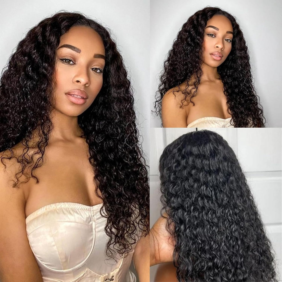 Glueless Wigs Human Hair Pre Plucked Pre Cut,Deep Wave Wig Human Hair 180 Density Hd 13X4 Lace Front Wigs Human Hair Unprocessed Curly Wigs for Black Women Human Hair Natural Black