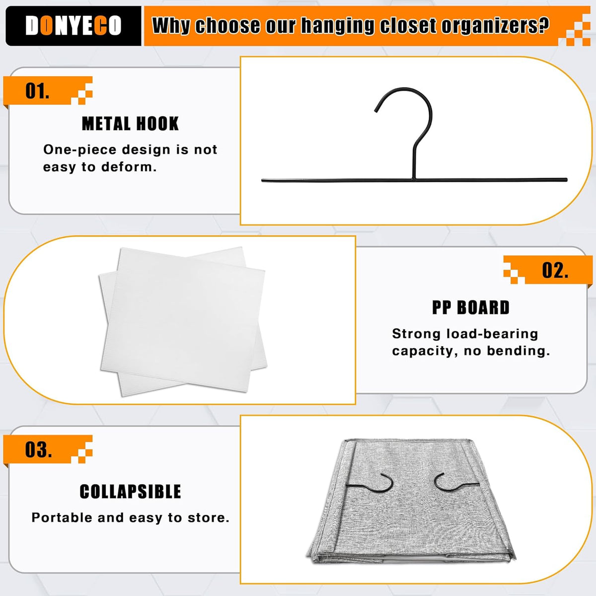 Hanging Closet Organizer 5-Shelf, Oxford Linen Wardrobe Storage, Gray
