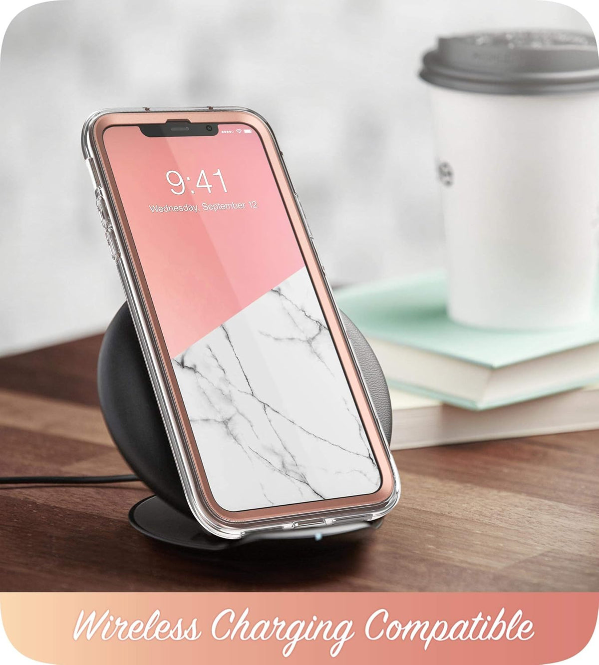 for Iphone 11 Pro Max Case with Built-In Screen Protector, Marble