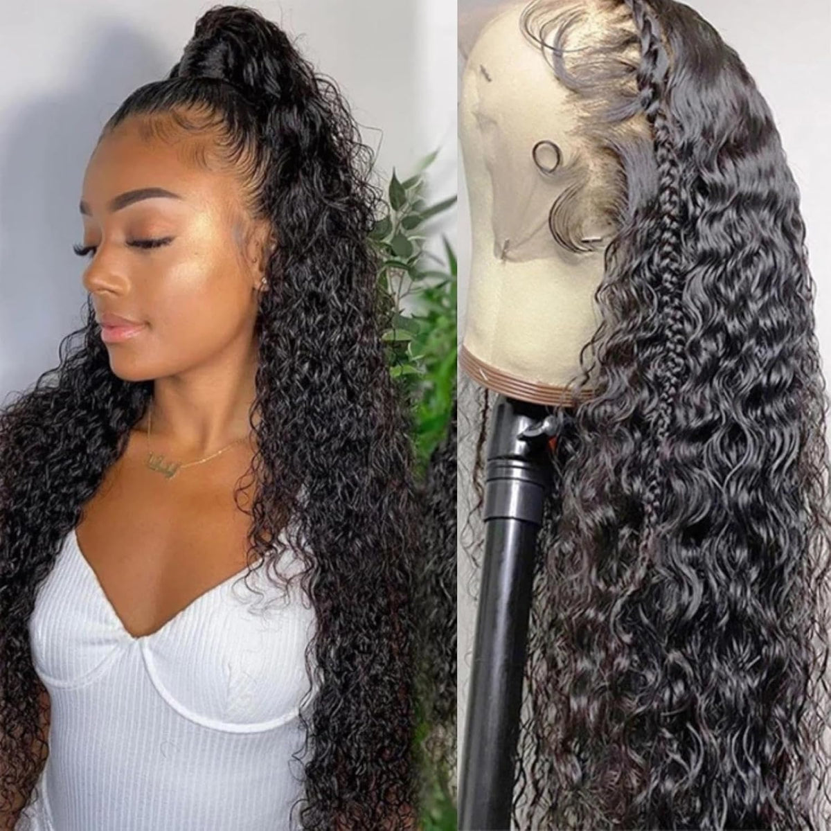 Glueless Wigs Human Hair Pre Plucked Pre Cut,Deep Wave Wig Human Hair 180 Density Hd 13X4 Lace Front Wigs Human Hair Unprocessed Curly Wigs for Black Women Human Hair Natural Black