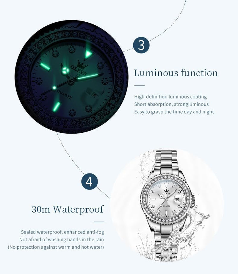 Watches for Women Luxury Diamond with Date Analog Quartz Female Watch