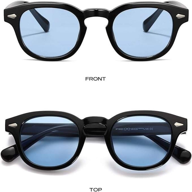 Blue Lens Sunglasses round Frame Retro Style Men&