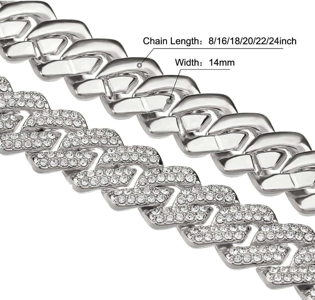 Mens Silver Gold Cuban Link Chain for Men Women Diamond Necklace Chain Iced Out Chain Miami Cuban Link Bracelet Men Hip Hop Jewelry for Men and Women Jewelry Gift