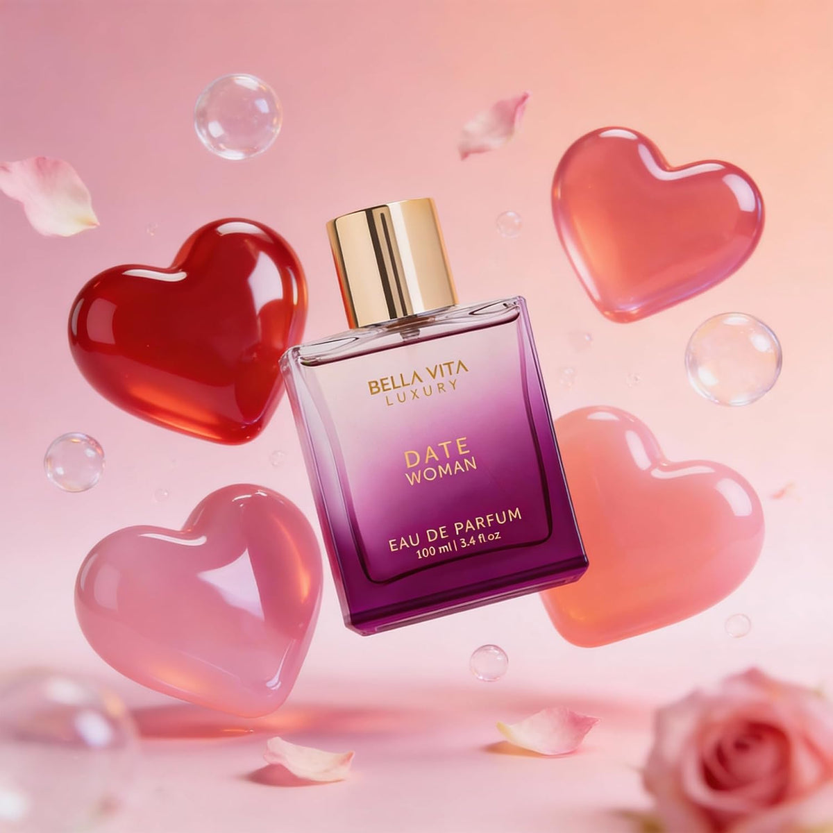 Bellavita Luxury DATE Eau De Parfum | 100 Ml (3.4 Fl.Oz.) | Perfume for Women | Floral, Pink Pepper, Jasmine, and Moss Notes | Long Lasting Fragrance