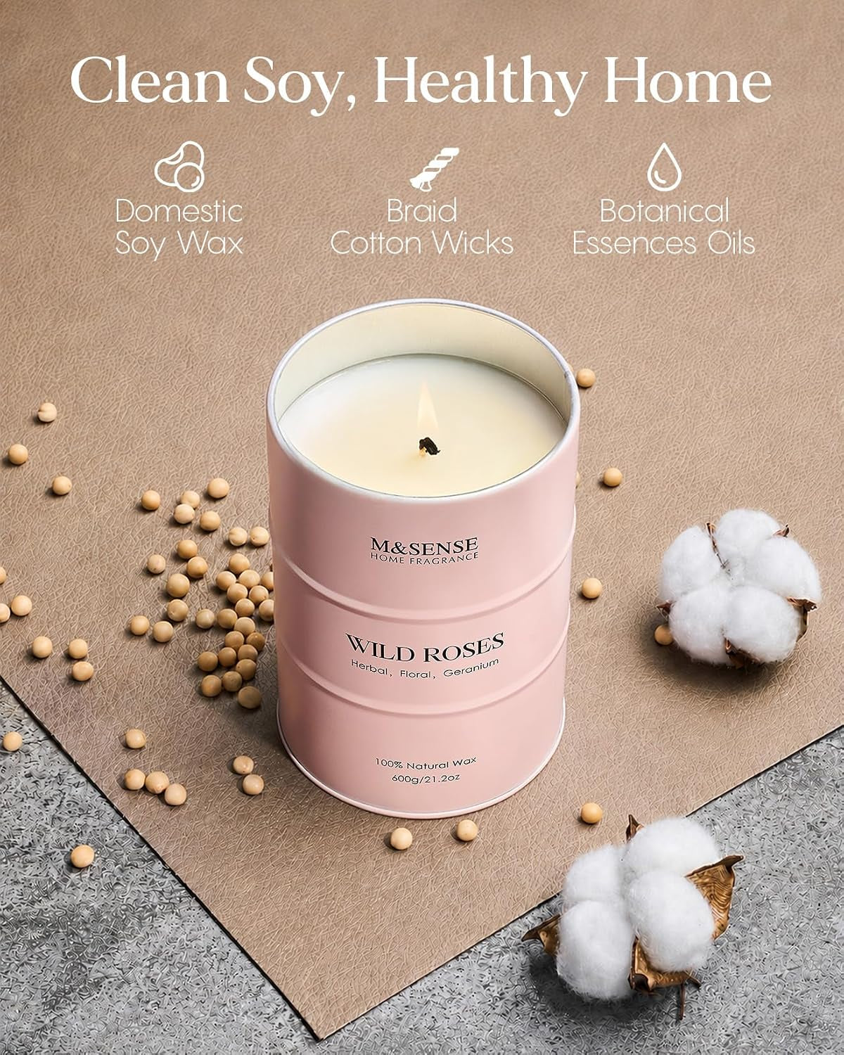 Wild Rose Scented Candle, Large, 21.2Oz,Natural Soy Wax