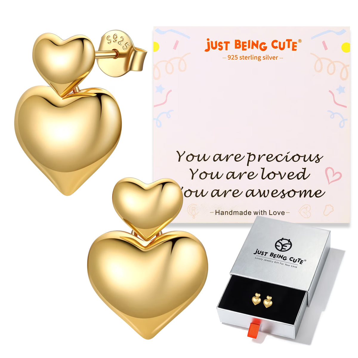 Heart Earrings for Women, Hypoallergenic 14K Gold Plated Heart Stud Earrings Jewelry Gifts for Birthday Graduation