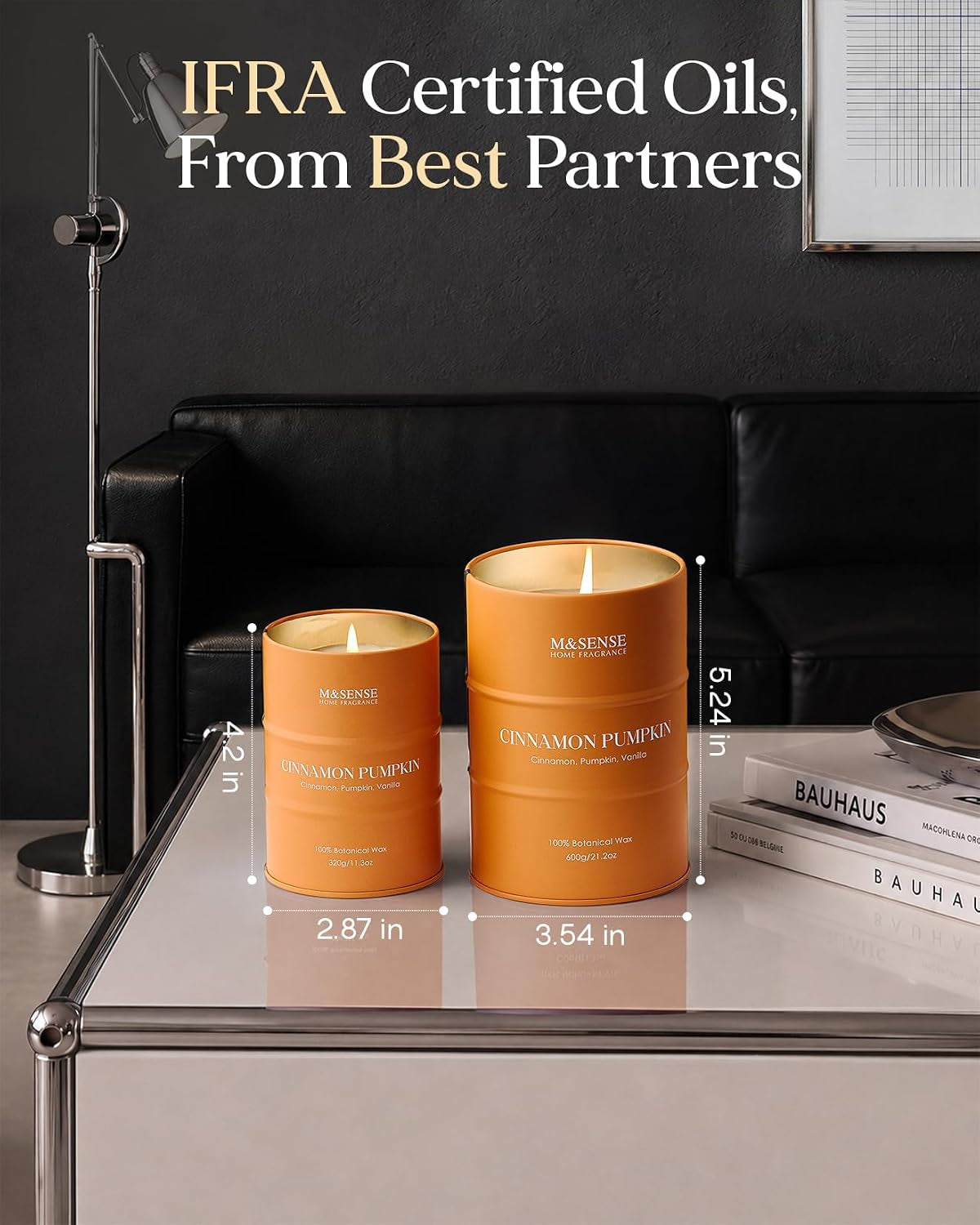 Cinnamon Pumpkin Scented Fall Candles, 11.3Oz,Natural Soy Wax