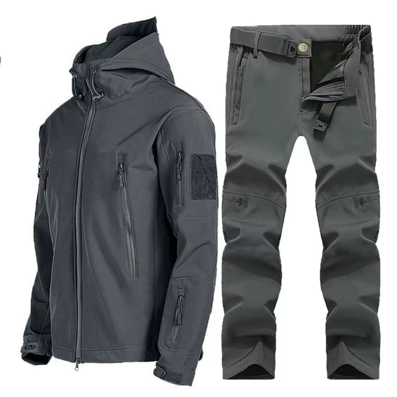 Winter Autumn Tactical Jackets Elastic Men Fleece Waterproof Suits Fishing Warm Hiking Camping Tracksuits Set Hood Coat S-5XL