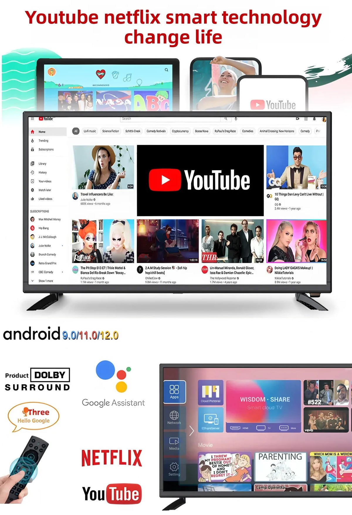 Custom 55/65/75/85/98/120 inch QLED smart TV Black 60-120 Hz Android warranty 2 years 4k/8k Ultra HD