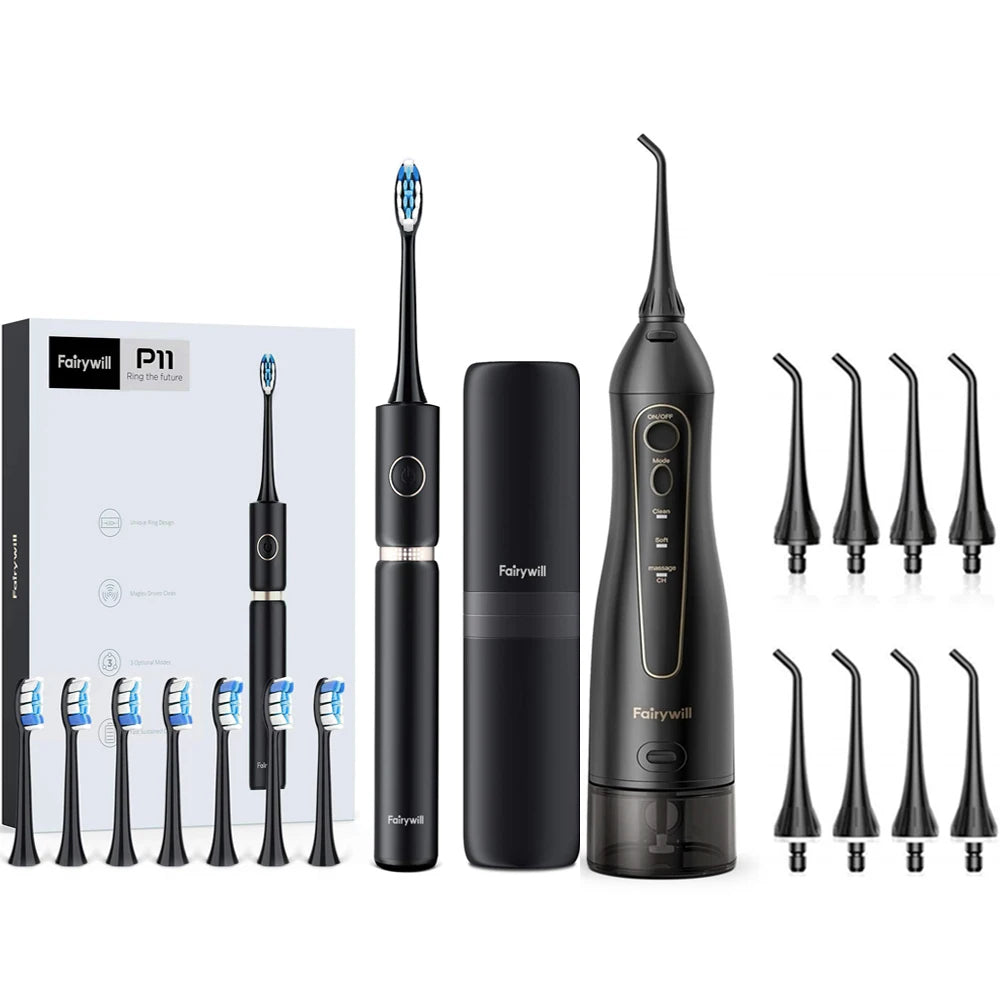 Fairywill Electric Sonic Toothbrush & Water Flosser USB Charge Waterproof 5 Modes 3 Brush Heads Toothbrushes Teeth Cleaner