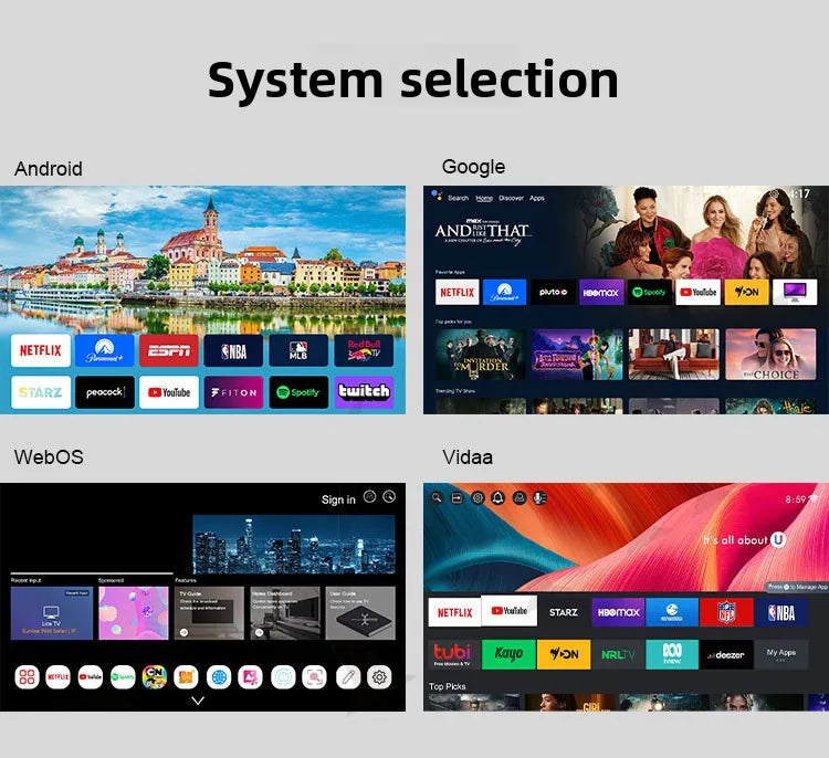 Custom 55/65/75/85/98/120 inch QLED smart TV Black 60-120 Hz Android warranty 2 years 4k/8k Ultra HD