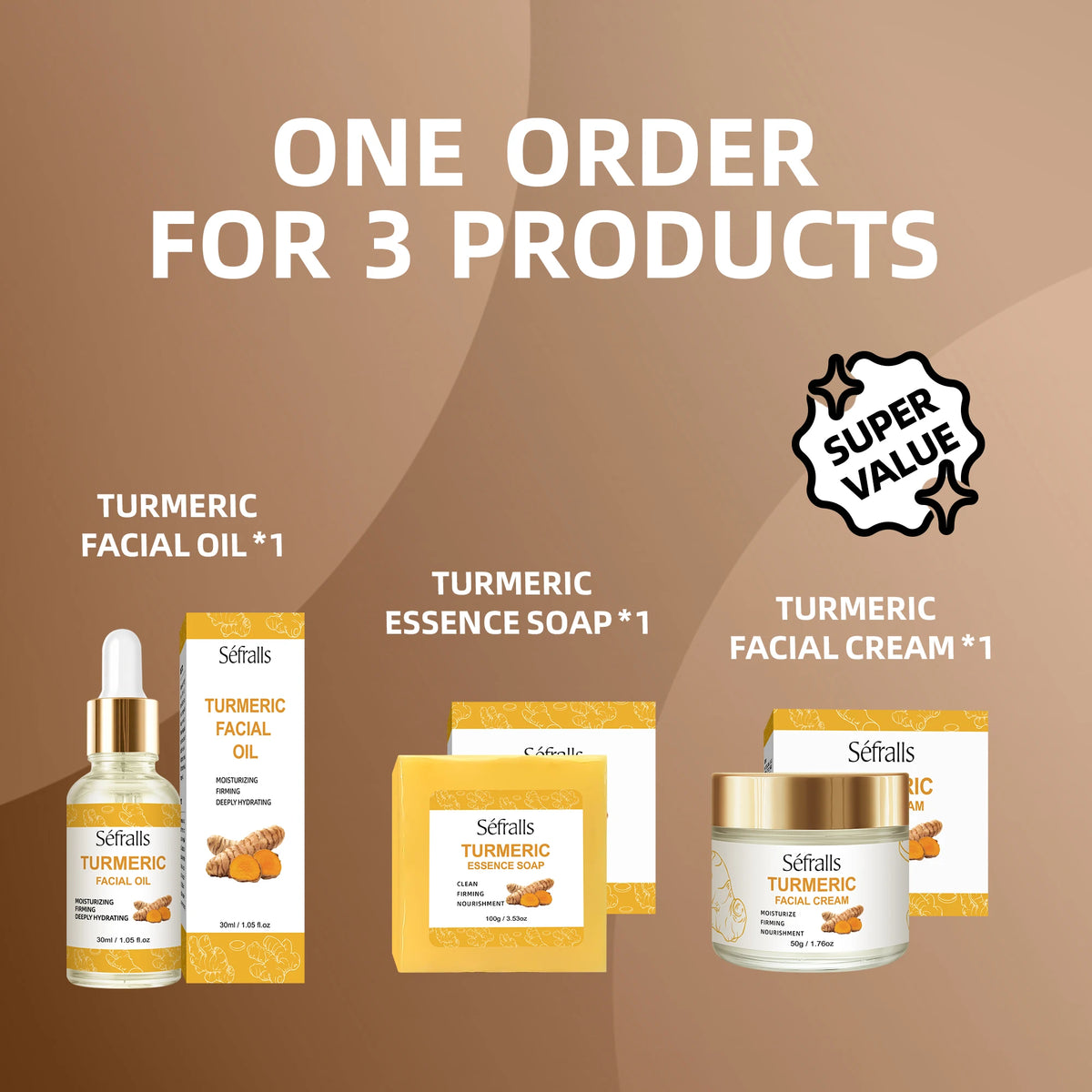 Sefralls Turmeric Face Care Trio With Cream Serum For All Skin Types