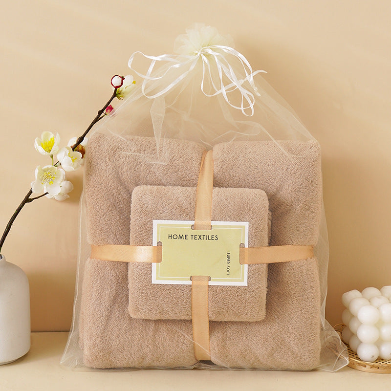 Coral Velvet Towel Mother-Child Set Is Softer and More Skin-Friendly Than Pure Cotton Absorbent Bath Towels, Two-Piece Set