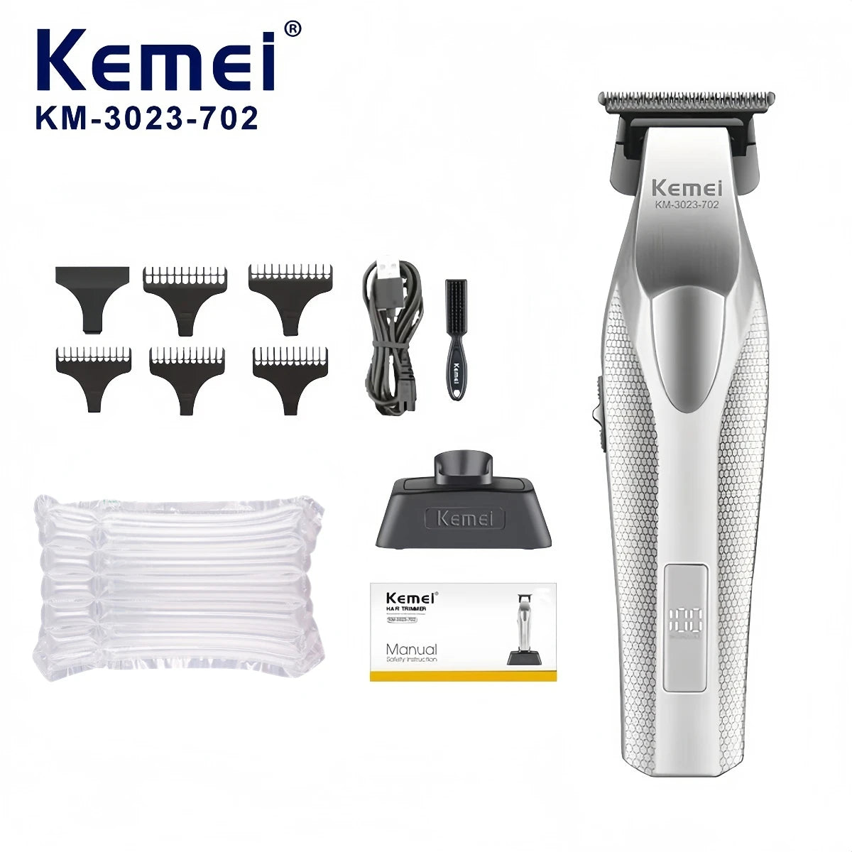 Kemei Hair Trimmer Professional Hair Clipper Electric Haircut Machine Rechargeable Hair Clipper 0 MM Trimmer for Men KM-3023-702