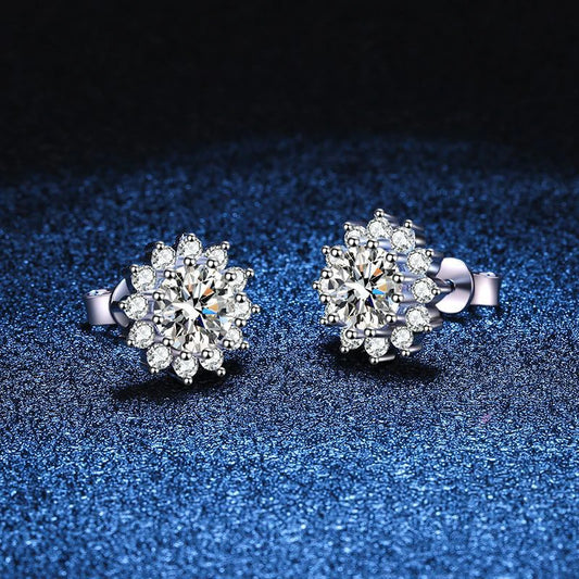 NeeTim 0.5ct 1ct 2ct 3ct Moissanite Jewelry Set 925 Silver with Gold Plated Flower Pendant Necklace Stud Earrings Sets for Women