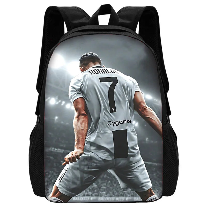 Child School Football R-RonaldoS CR7 Backpack with Lunch Bags ,Pencil Bags ,School Bags for Boys Girls Best Gift