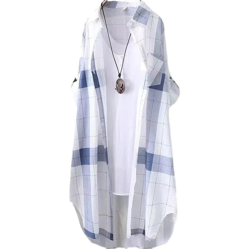 Print Letter Medium Long Blouses Loose Shirts Female Summer Beach Sunscreen Women Tops Women's Casual Street Style