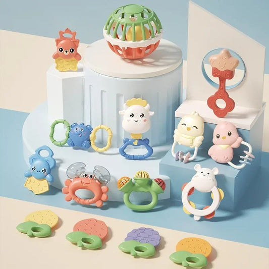 Baby Rattle 0-12 Months Newborn Soft Bell Teethers Hand Shaking Crib Mobile Ring Educational Toy For Children Set Gifts